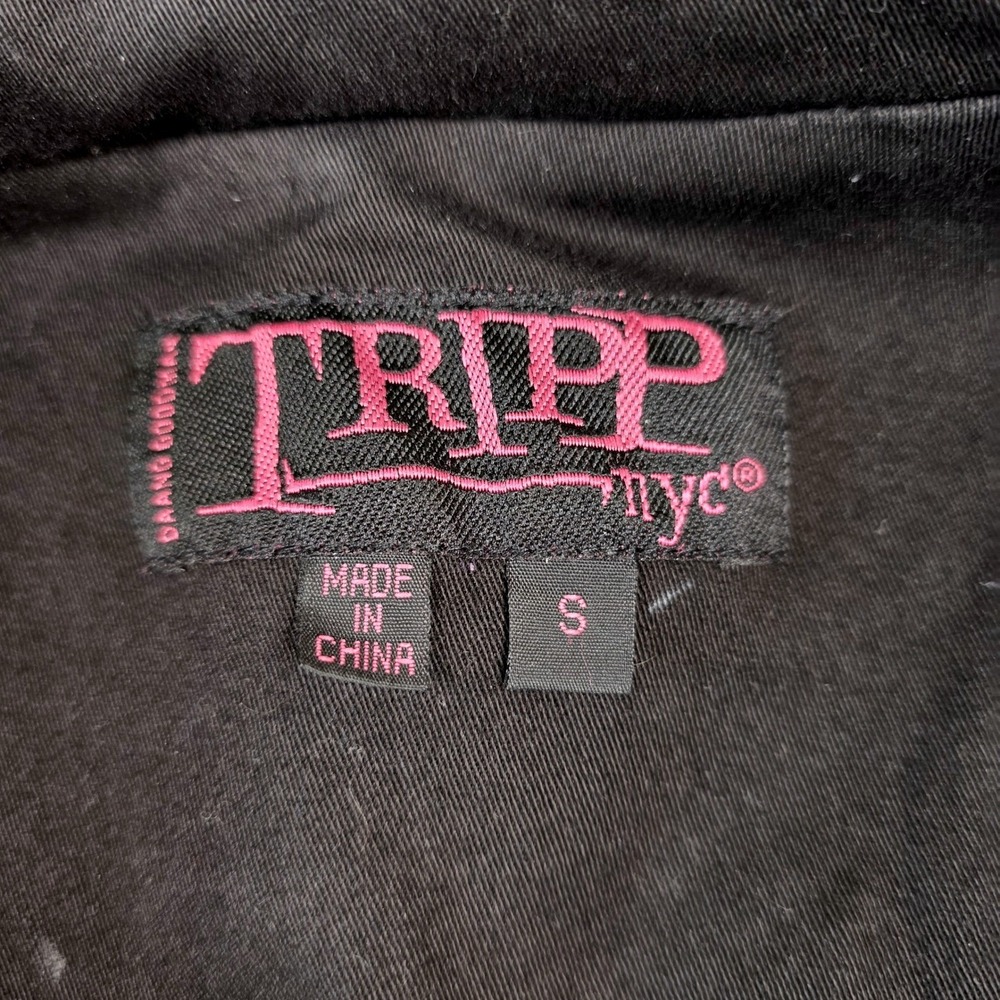 Tripp NYC Trench Coat Womens Small Black Corset Lace Up Goth Punk Vintage Pink - Picture 11 of 16